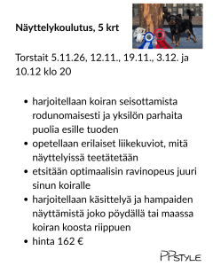Näyttelykoulutus 5 kertaa 162 euroa